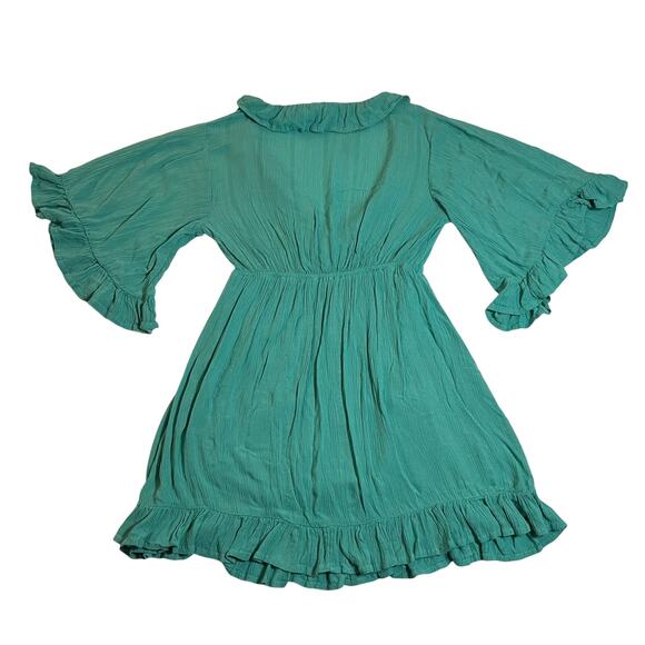 Roxy V-Neck Ruffle Trim Mini Dress Size X-Small Wide Sleeve Beach Boho Colorful - Picture 2 of 10